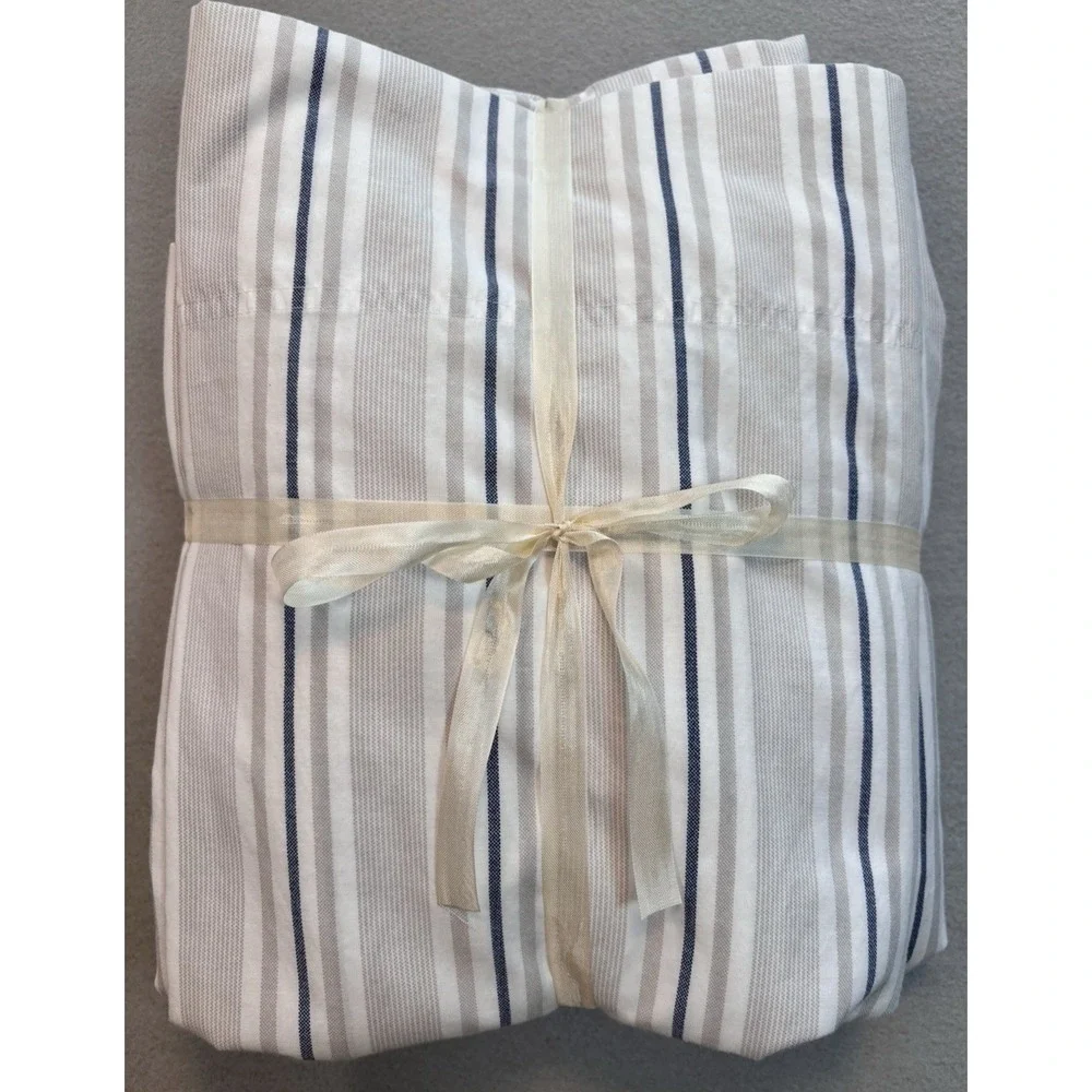 Tommy Hilfiger Blue Taupe Striped Nautical Preppy Full Size Flat & Fitted Sheets